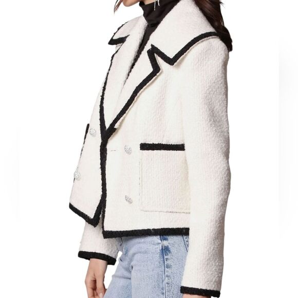 Avec Les Filles Black and White Blazer Tweed Double Breasted Tipped Jacket. M - Picture 6 of 16